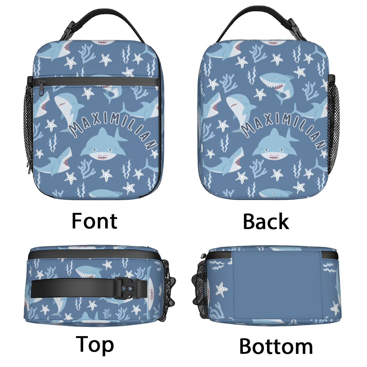 Personalized Portable Handheld Insulated Lunch Bag - Sharks