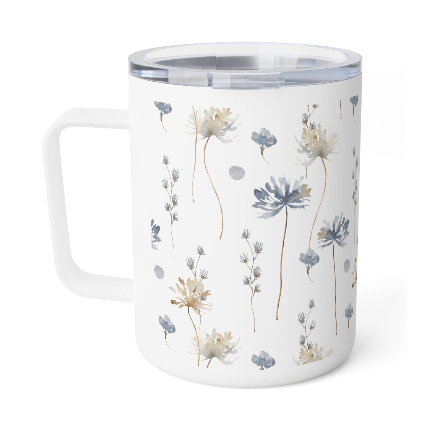 Insulated Coffee Mug with Lid - Tea Mug - Flower Pattern