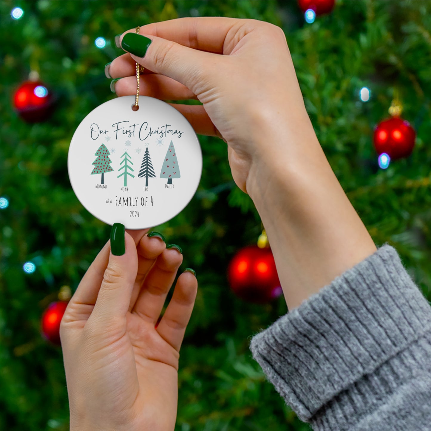 Personalized Christmas Ornament - Our First Christmas as a Family of... - Christmas Tree Decoration