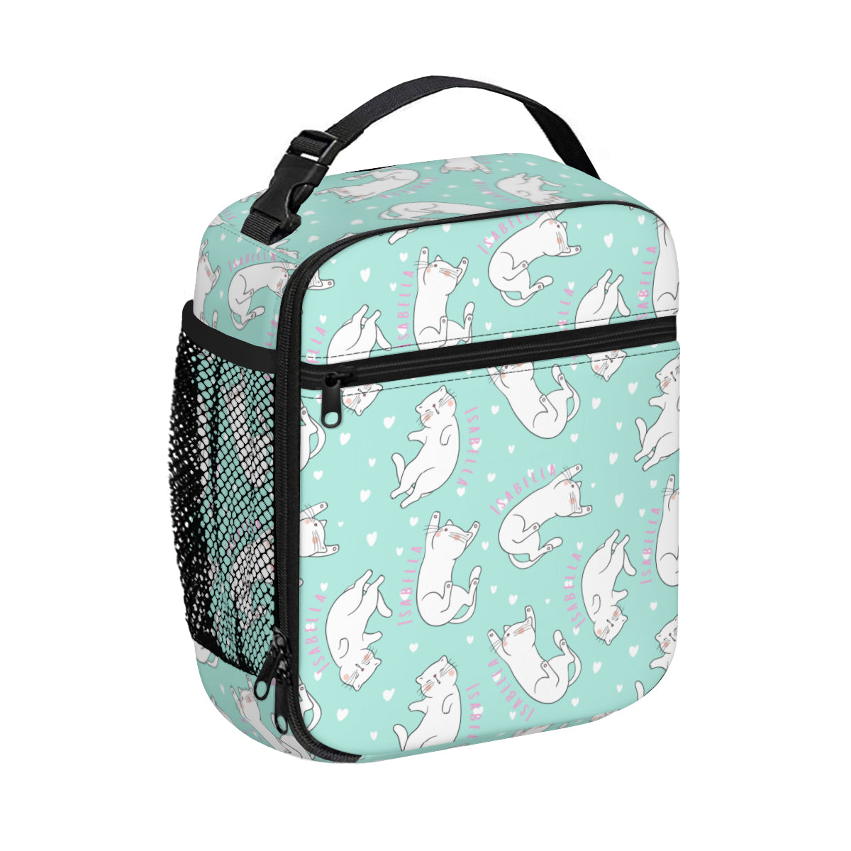 Personalized Portable Handheld Insulated Lunch Bag - White Cats!