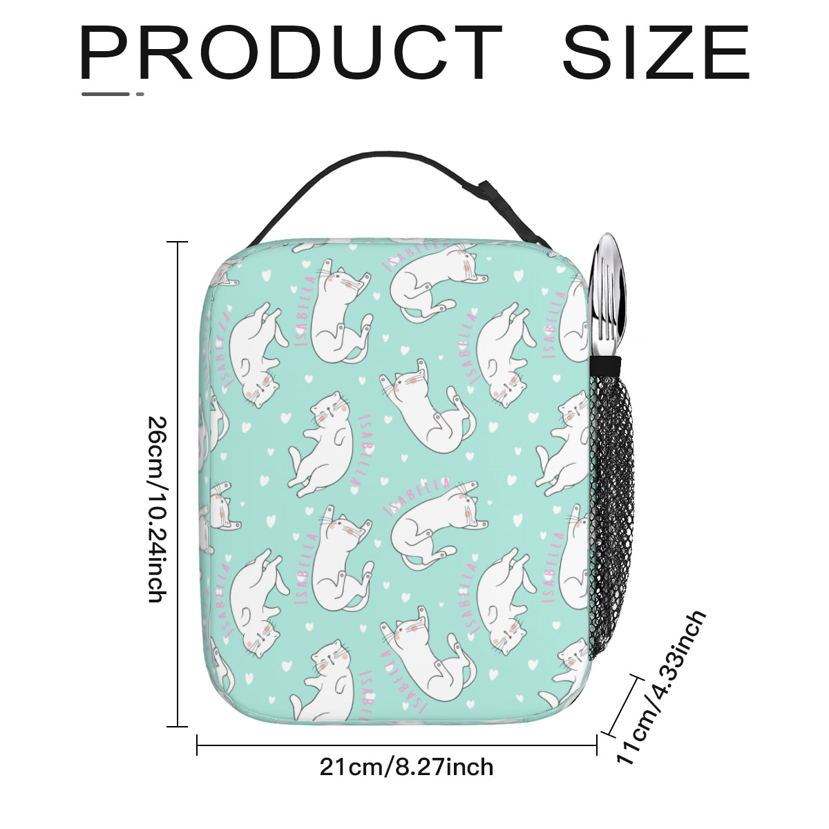 Personalized Portable Handheld Insulated Lunch Bag - White Cats!