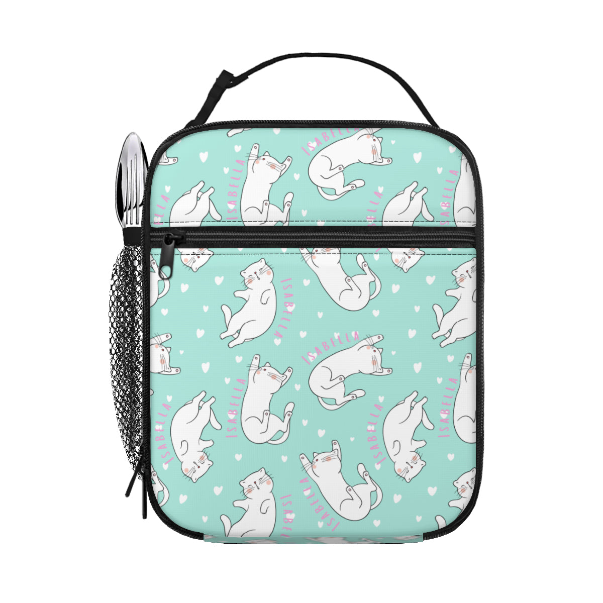 Personalized Portable Handheld Insulated Lunch Bag - White Cats!