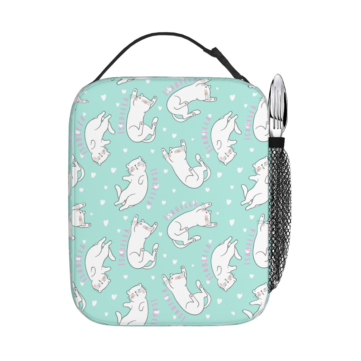 Personalized Portable Handheld Insulated Lunch Bag - White Cats!