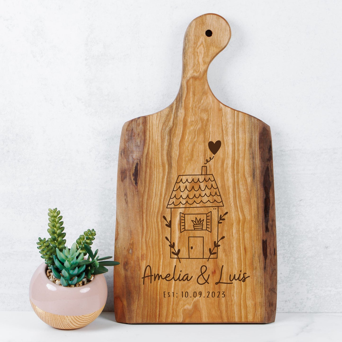 Personalized Live Edge Artisan Wood Serving Board – Perfect Gift for New Homeowners