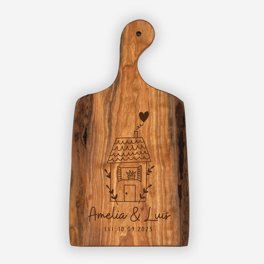 Personalized Live Edge Artisan Wood Serving Board – Perfect Gift for New Homeowners