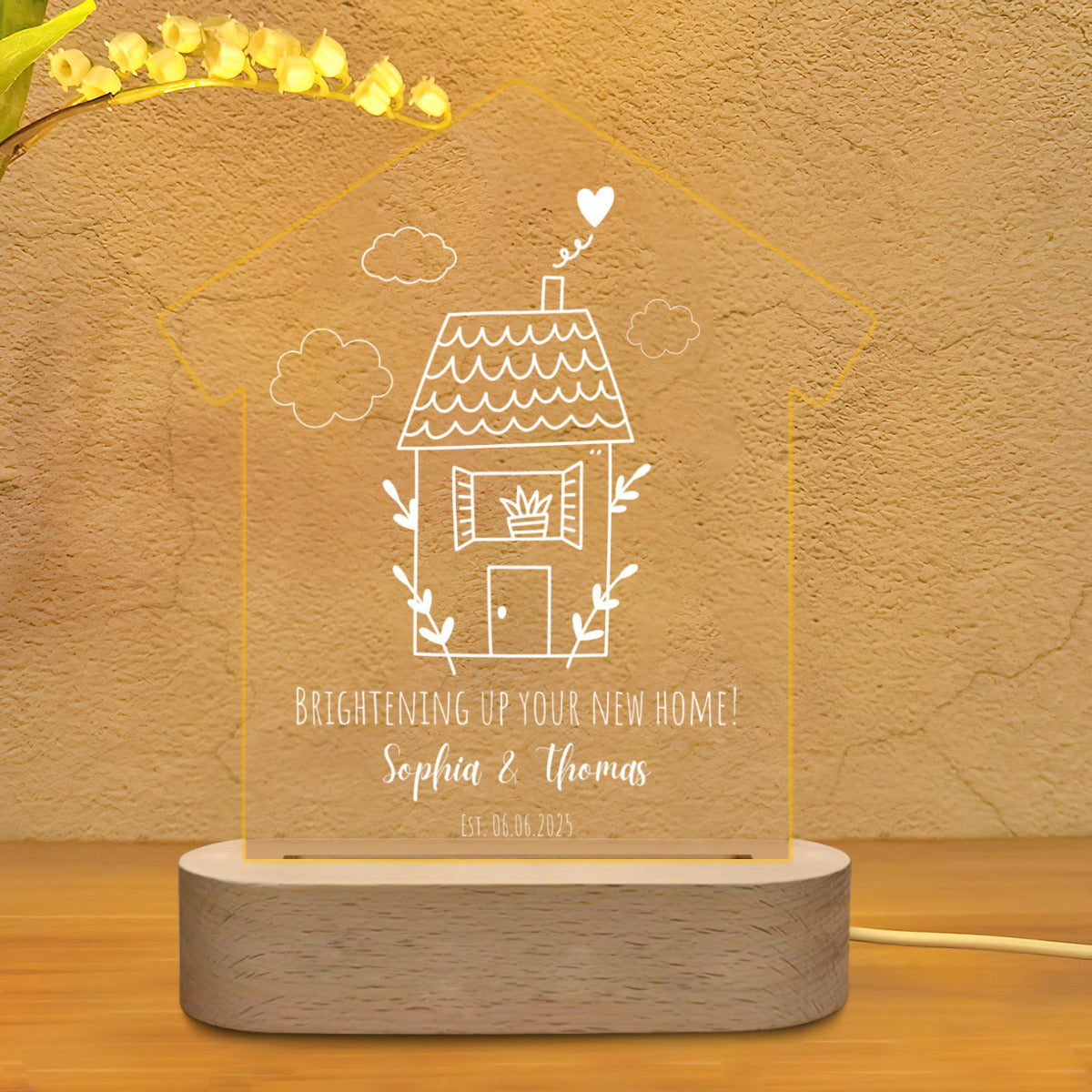 Personalizable Ambient Lamp "Brightening up your New Home!" for New Homeowners