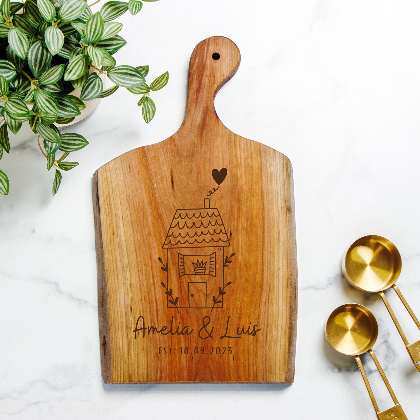 Personalized Live Edge Artisan Wood Serving Board – Perfect Gift for New Homeowners