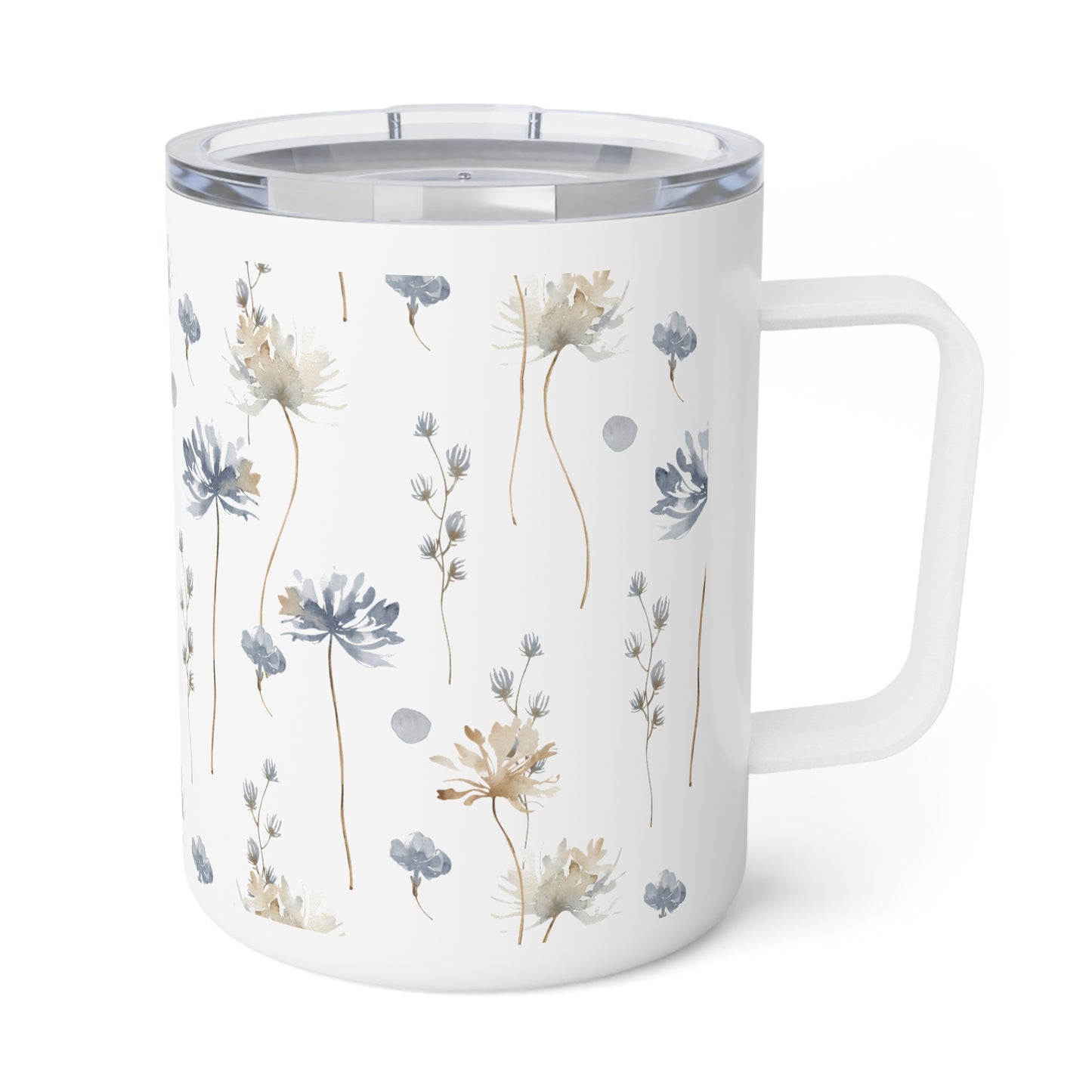 Insulated Coffee Mug with Lid - Tea Mug - Flower Pattern