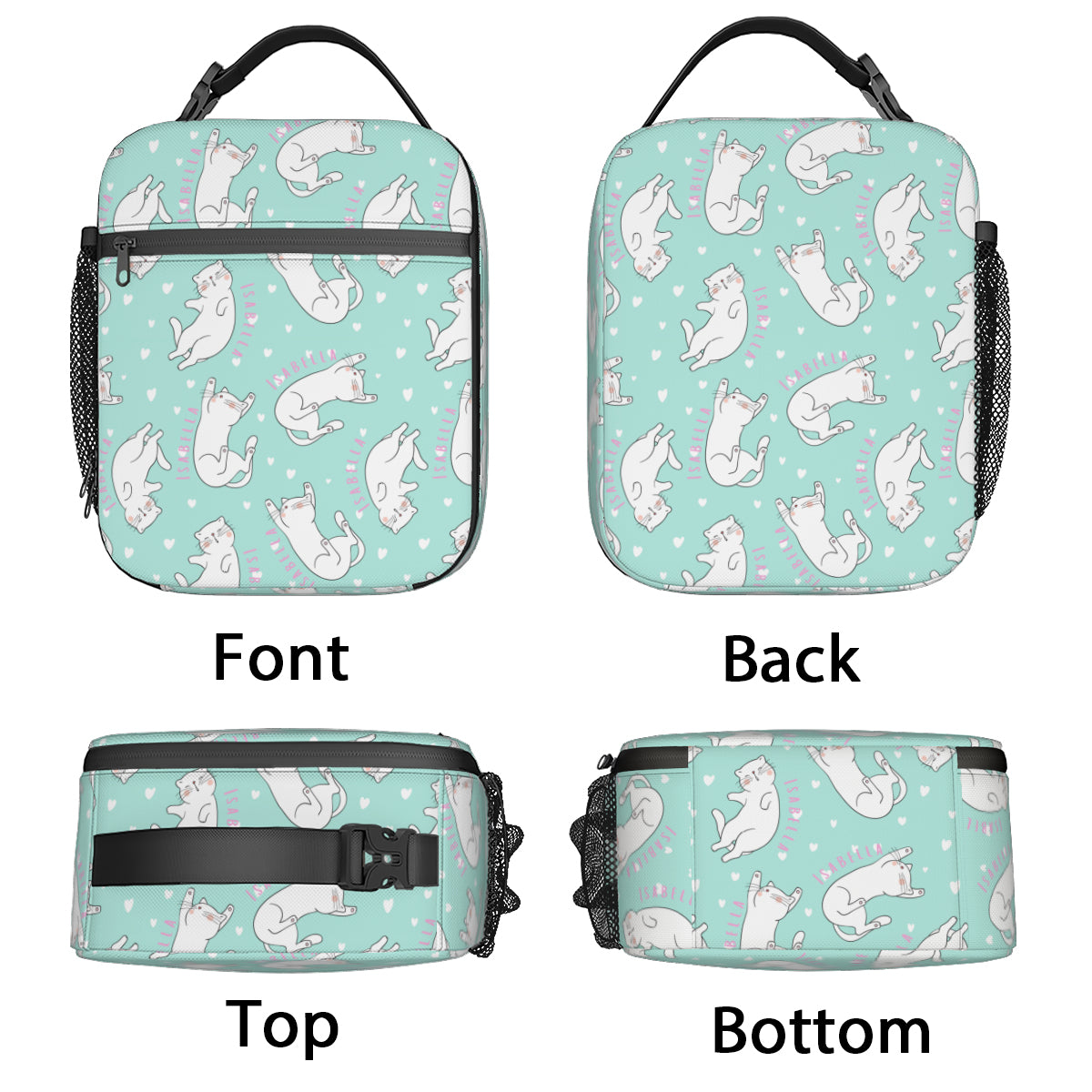 Personalized Portable Handheld Insulated Lunch Bag - White Cats!