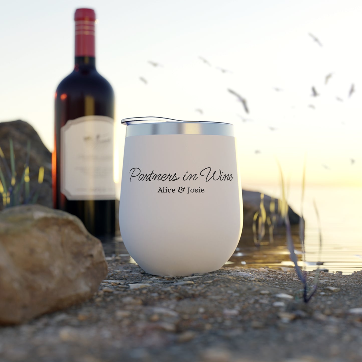 "Partners in Wine" - Customizable Wine Tumbler - Copper Vacuum Insulated Cup - A Perfect Gift for Wine Duo