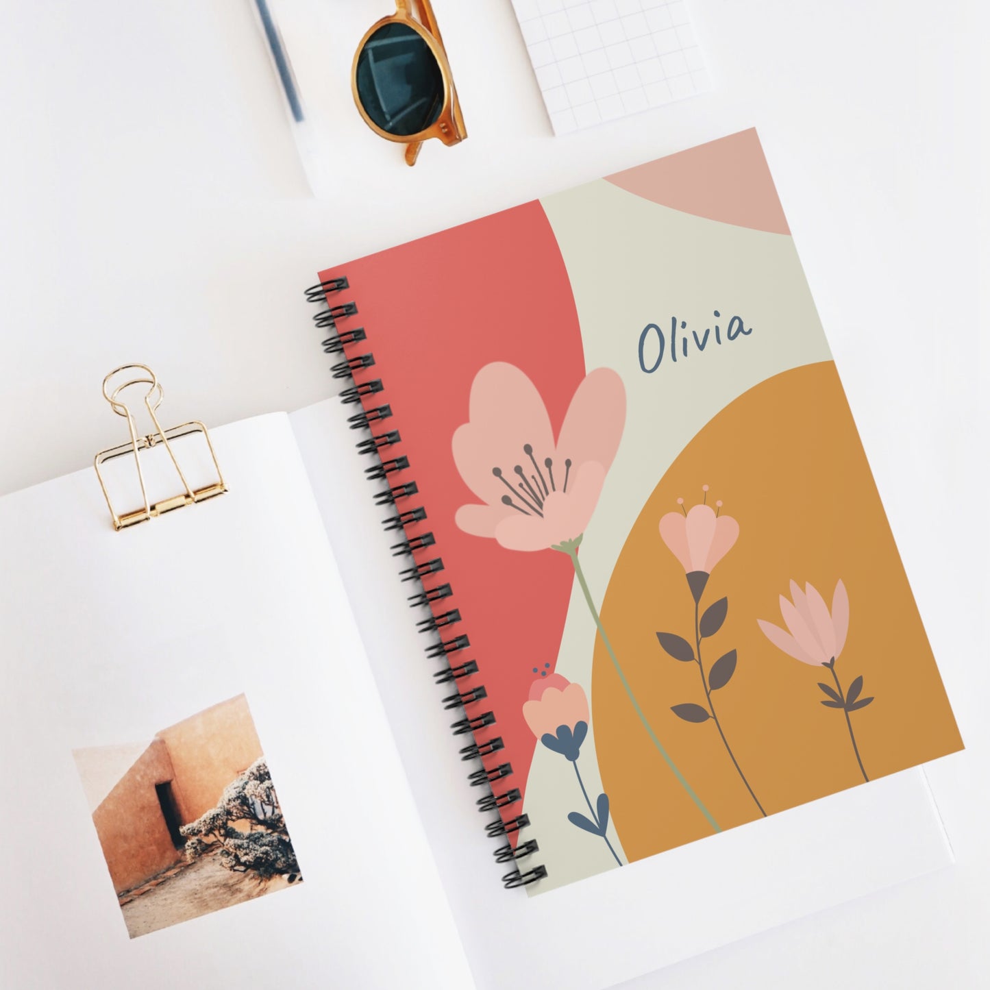 Personalizable Spiral Notebook -  Pink Flowers