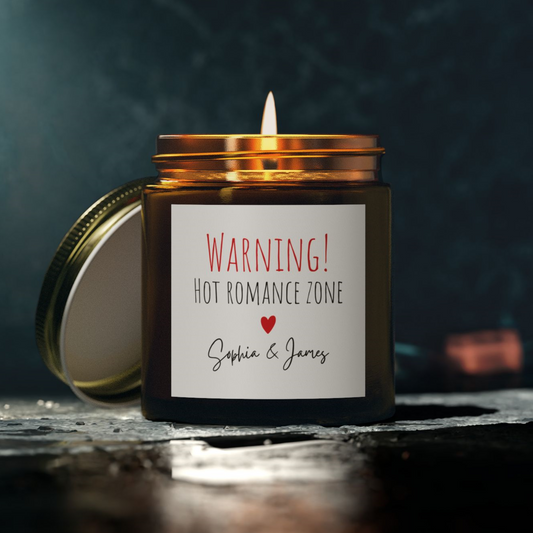 Personalized "Warning! Hot Romance Zone" Scented Candles - Perfect Gift for Couples