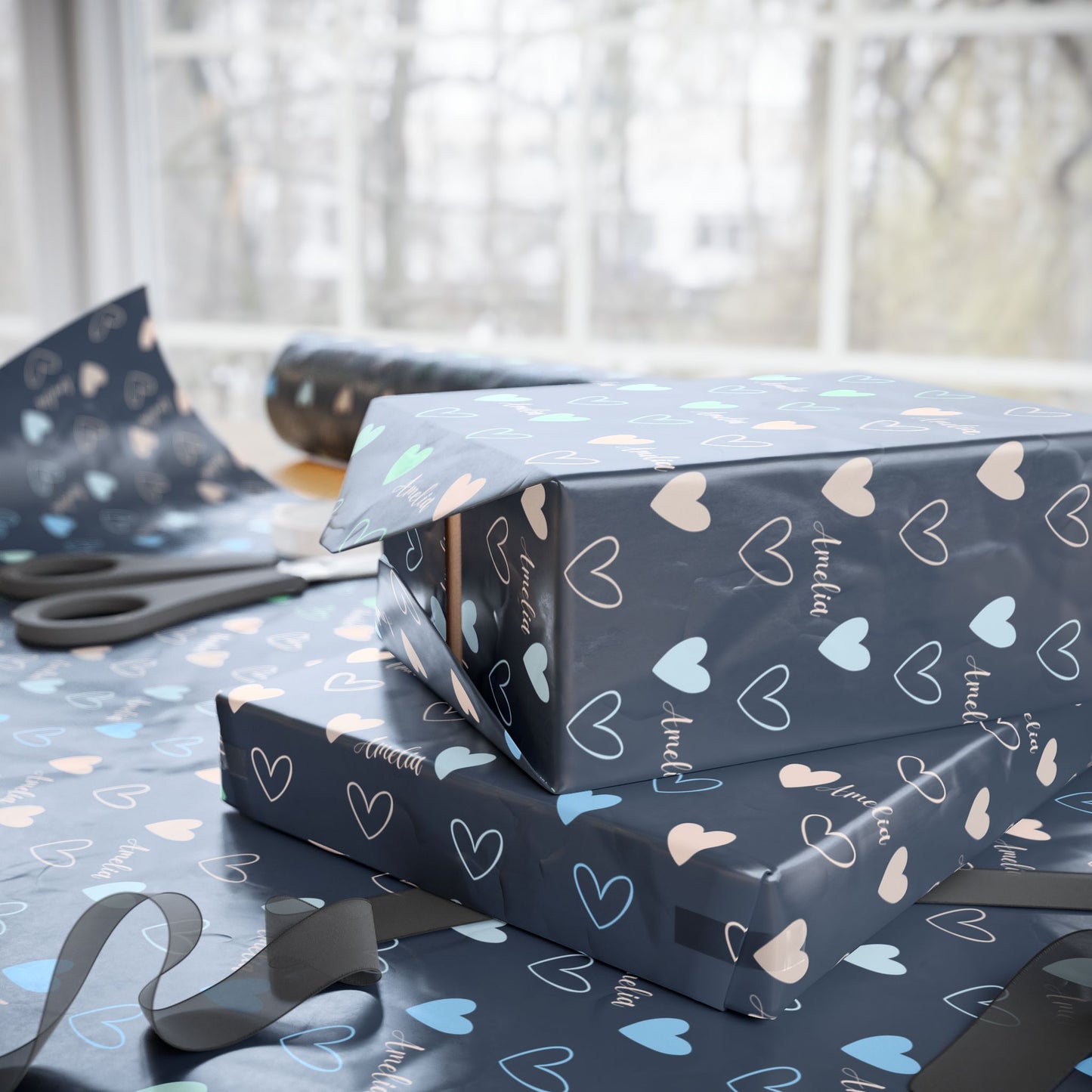 Customizable Wrapping Paper with Hearts