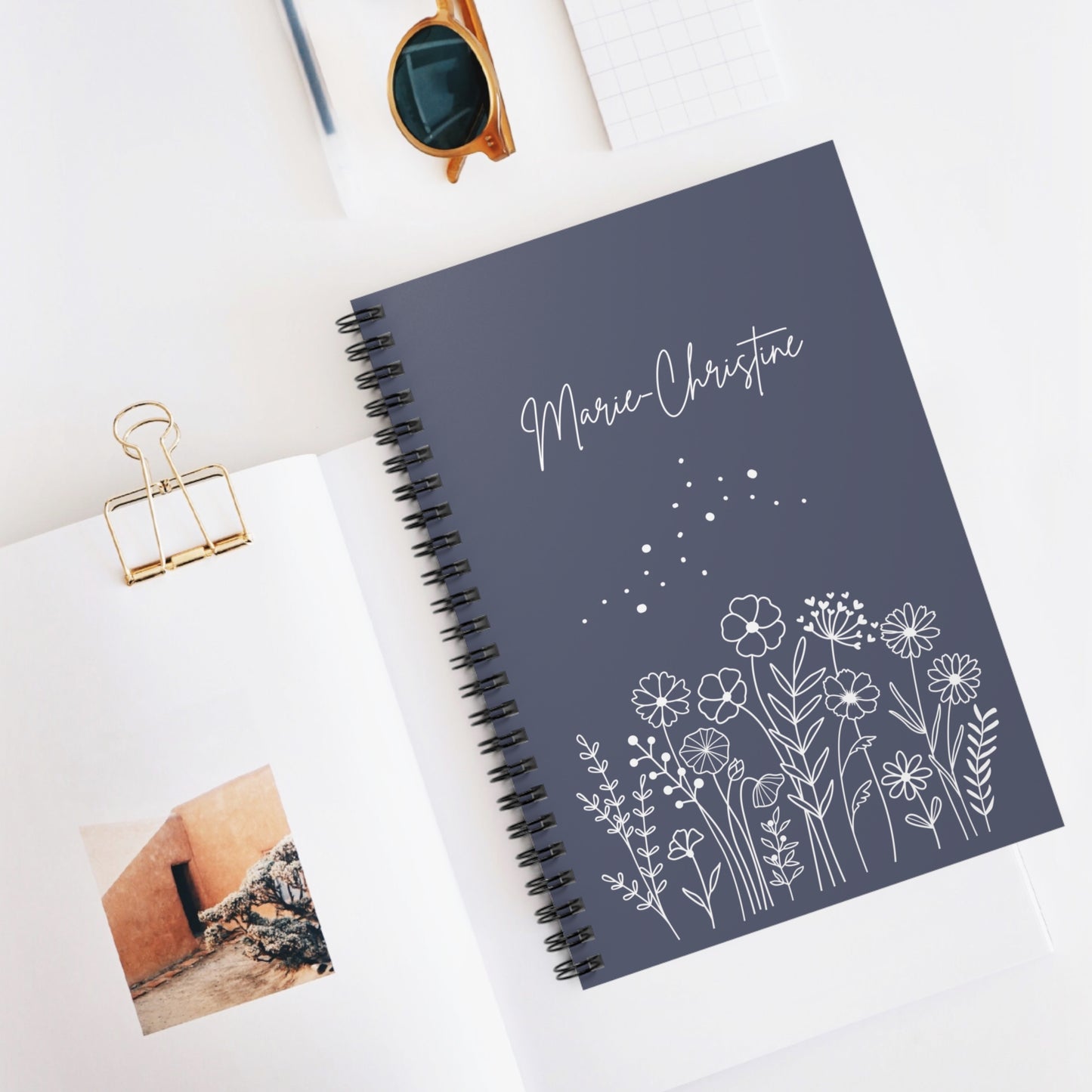 Personalizable Spiral Notebook - White Flowers