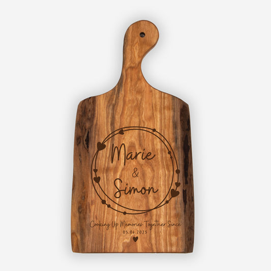 Personalized Live Edge Artisan Wood Serving Board " Cooking Up Memories Since..."