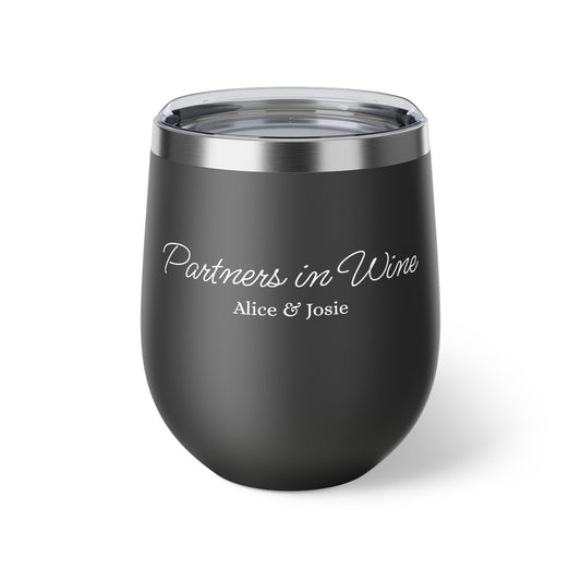 "Partners in Wine" - Customizable Wine Tumbler - Copper Vacuum Insulated Cup - A Perfect Gift for Wine Duo