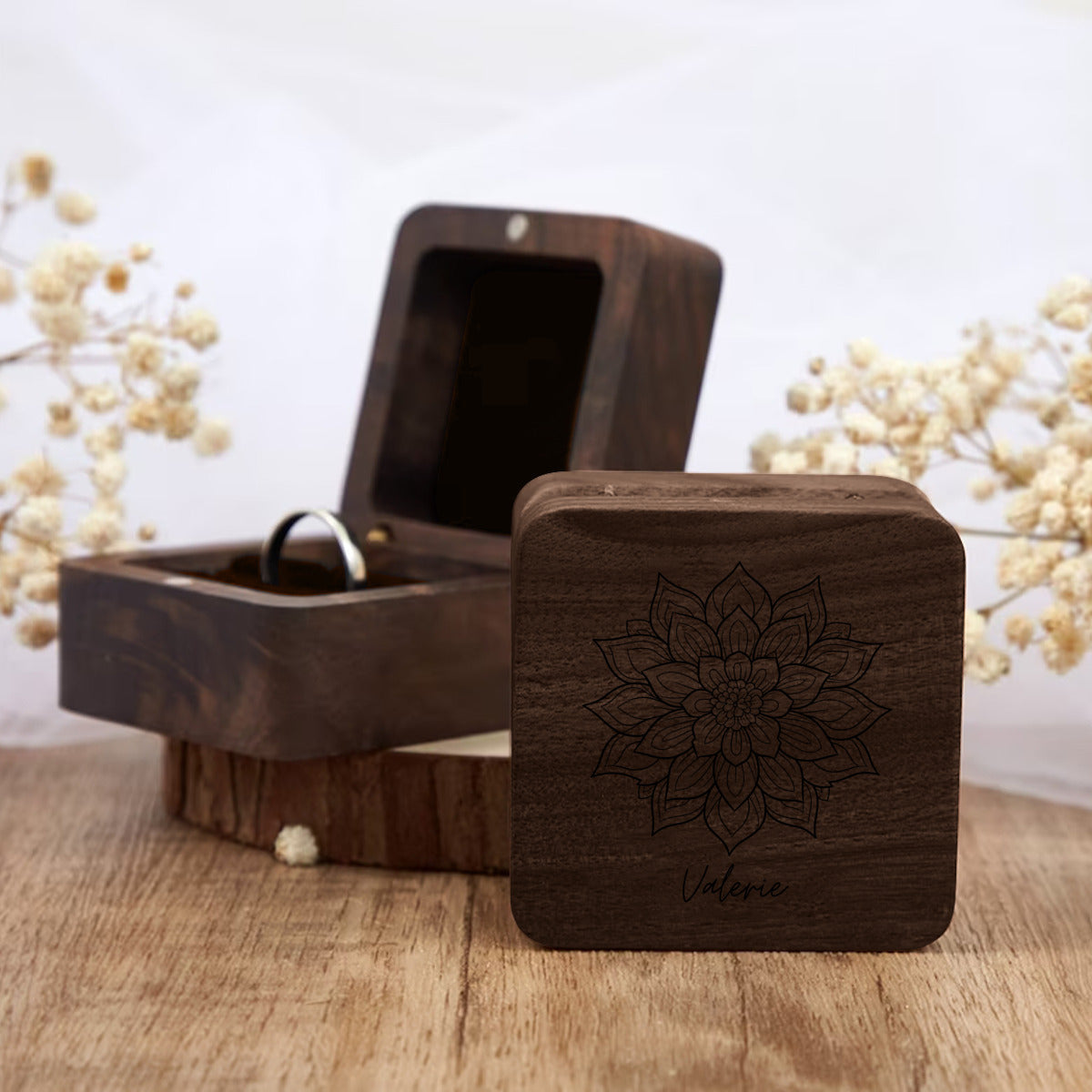 Personalizable Mini Vintage Black Walnut Jewelry Box