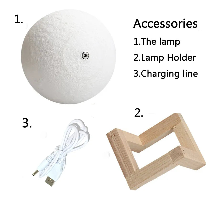 3D Print Moon Lamp LED Night Light - Rechargeable